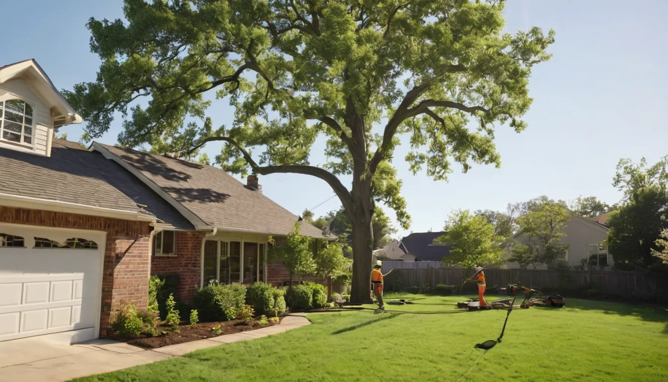 Provider planning a careful tree removal beside a house near Dallas